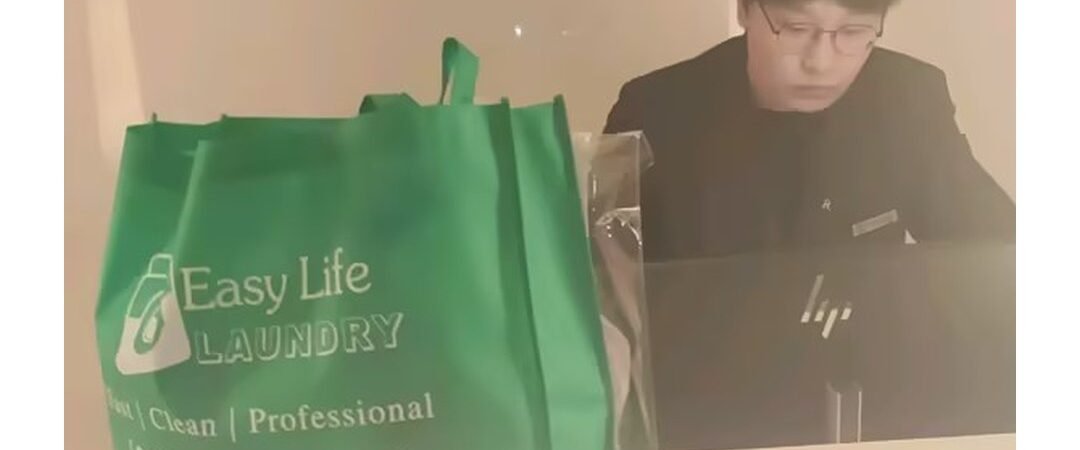 Easy Life Laundry bag at a hotel front desk, Changsha