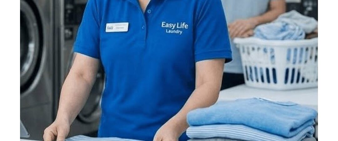 Easy Life Laundry staff folding clothes, Hefei