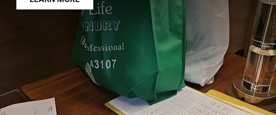 Easy Life Laundry bag with an order sheet on a desk, Jinan