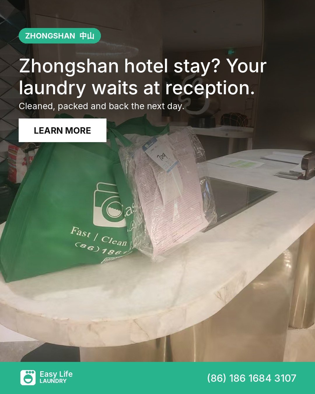 Zhongshan Laundry by Weight, Waiting at Reception